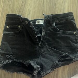 Zara Women's Distressed Black Jean Shorts